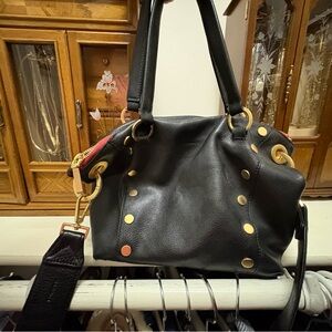Hammitt Black Leather Shoulder Bag with Gold-Tone Studs